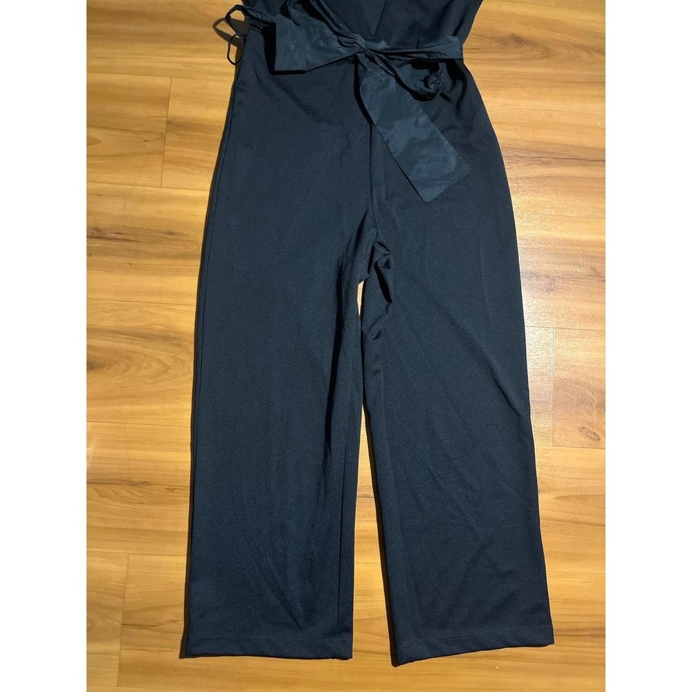 Womens NWT ZARA V-Neck Cap Sleeve Belted Black Crop Dress Casual Jumpsuit - Picture 3 of 6